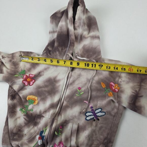 VTG Y2K Miss Me Hoodie Womens Small Tie-Dye Zip Up Embroidered Floral Butterfly - Picture 7 of 12